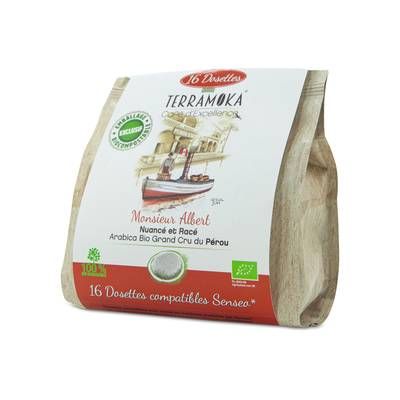 Terramoka Café bio type Senseo Pérou Mr Albert, 16 dosettes
