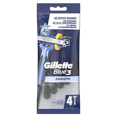 Gillette Rasoir Jetable Rasoirs Jetables Blue3 Smooth, Lot de 4 rasoirs