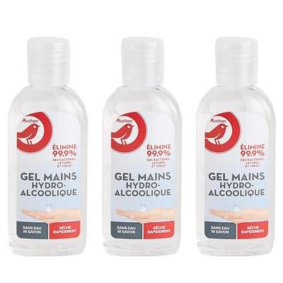 Auchan Gel mains hydroalcoolique, Lot de 3x75ml