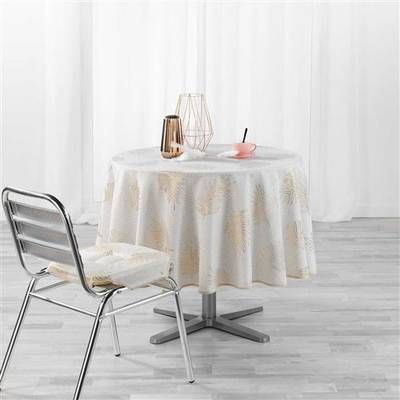 Douceur D Interieur Nappe ronde polyester imprimeé metallisé Sunny gold, 180 cm