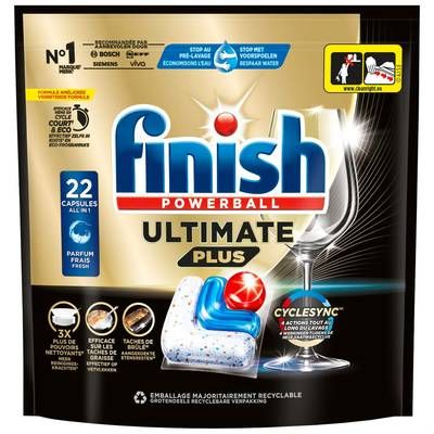 Finish Powerball Capsules Lave-vaisselle Ultimate + Tout en 1, 22 tablettes