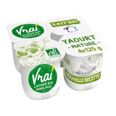 Vrai Yaourt nature Bio, 4x125g