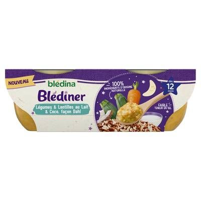 Blédina - Blédîner Légumes Lentilles au Lait de coco façon Dahl Bol Bébé Dès 12 mois, 2x200g