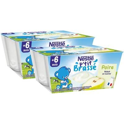 Nestlé - P'tit Brassé Dessert Lacté Poire Coupelle Bébé Dès 6 mois, Lot de 2 - 4x100g