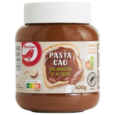 Auchan Pâte à tartiner cacao et noisettes sans huile de palme, 400g