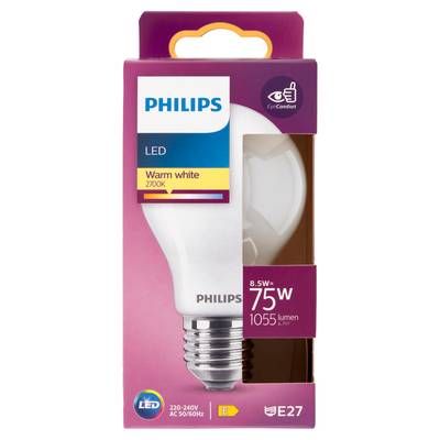 Philips Ampoule E27-8,5W LED Classique Dépolie Blanc Chaud, E27  75W