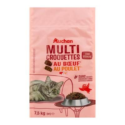 Auchan Croquettes boeuf et poulet pour chat stérilisé, 7,5kg