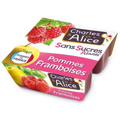 Charles et Alice Pomme framboise sans sucre ajouté, 4x100g
