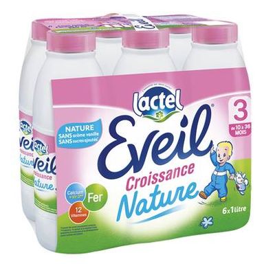 Lactel Eveil Lait de Croissance 3ème âge Nature Liquide Bébé Dès 10 mois, 6x1L