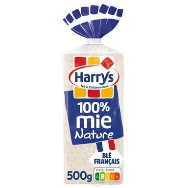 Harrys Pain de Mie Nature 100% Mie Sans Croûte, Sans Additifs, 20 tranches - 500g