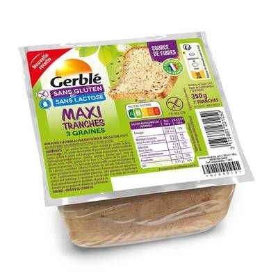 Gerblé Sans Gluten Sans Lactose Pain de Mie Moelleux Maxi Tranches 3 graines Sans Gluten, 350g