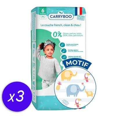 Carryboo Nature Couches naturelles et chou, T6 (16-30kg), Lot de 3x34 couches