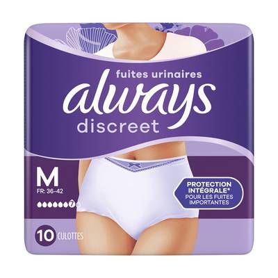 Always Discreet Culottes Fuites Urinaires Blanc Taille M, 10 culottes