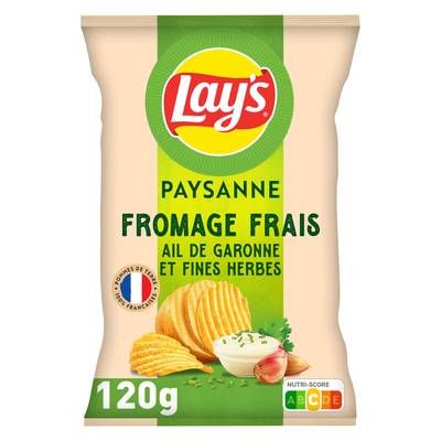Lay's Chips recette paysanne saveur fromage frais, ail de Garonne et fines herbes, 120g