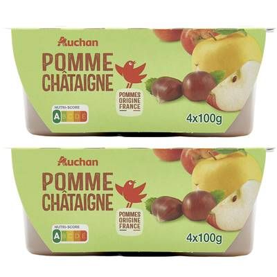 Auchan Coupelles purée de pomme châtaigne, Lot de 2 - 4x100g