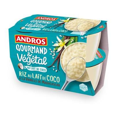 Andros Gourmand et Végétal Riz au Lait de Coco Vanille, 4x100g
