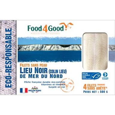 Food4Good Filets de Colin-lieu de la mer du Nord sans peau Pêche Française MSC, 500g