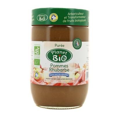 Planet Bio Purée pomme rhubarbes sans sucres ajoutés bio, 630g
