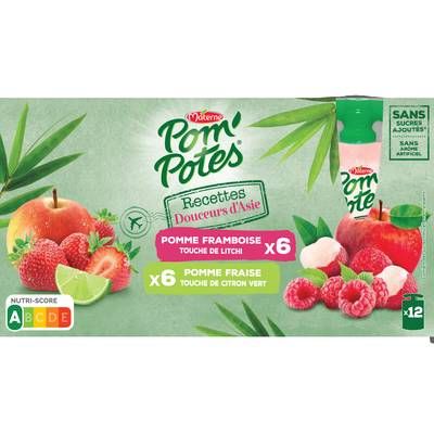 Pom Potes Compotes Recettes du monde douceurs d'Asie Multivariétés, 12 gourdes de 90g