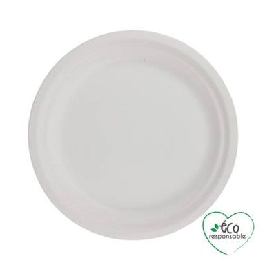 Homea Assiette ronde en canne à sucre 22cm blanc, 12 assiettes