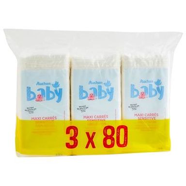 COSMIA BABY Maxi carrés 100% coton sensitive, 240 cotons