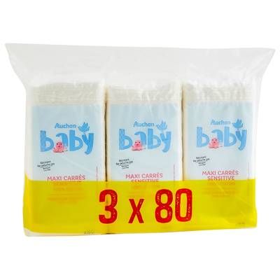 COSMIA BABY Maxi carrés 100% coton sensitive, 240 cotons