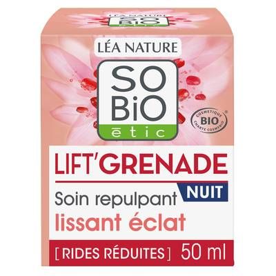 SO'BIO ETIC Soin repulpant nuit lissant éclat, Lift'Grenade, 50ml