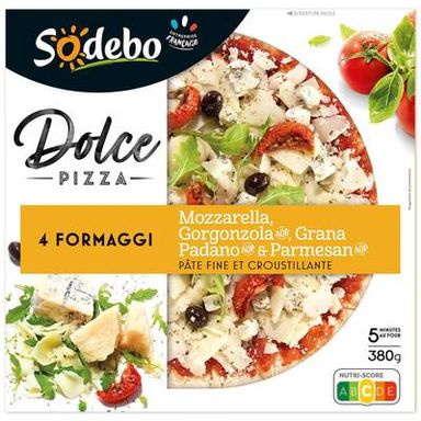 Sodebo Dolce Pizza 4 Formaggi, Mozzarella, Gorgonzola, Grana Panado & Parmesan, 380g