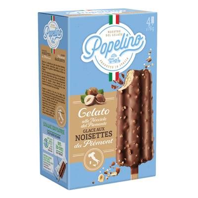Popelino Glace aux noisettes du Piémont, 4 bâtonnets - 312g