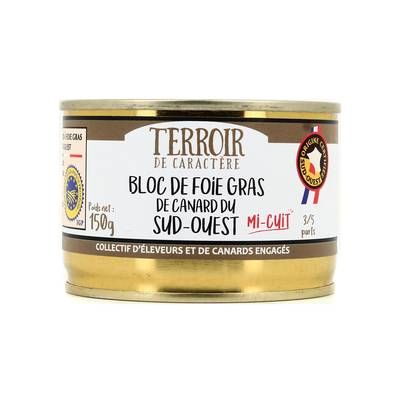 Terroir de Caractère Bloc de Foie Gras de Canard IGP Sud-Ouest, 2/4 parts - 120g