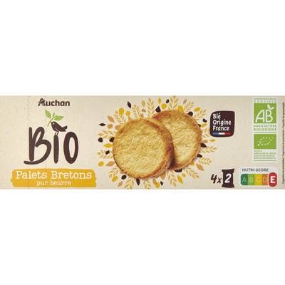 Auchan BIO Palets bretons pur beurre bio, 125g