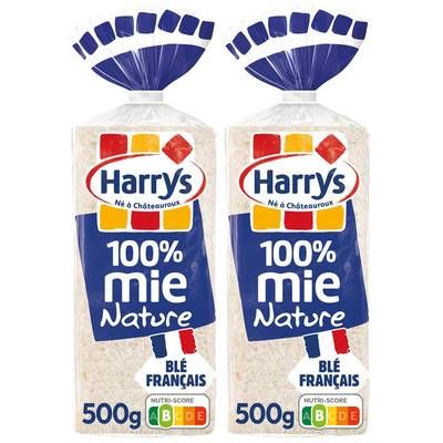 Harrys Pain de Mie Nature 100% Mie Sans Croûte, Sans Additifs, Lot de 2 - 20 tranches soit 500g
