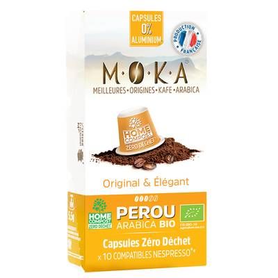 Moka Café bio Pérou capsule biodégradable sans aluminium, 10 capsules