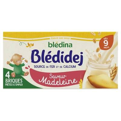 Blédina - Blédi'dej Céréales Lactées saveur madeleine Brique Bébé Dès 9 mois, 4x25cl