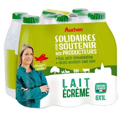 Auchan Solidaires Lait écrémé équitable UHT, 6x1L