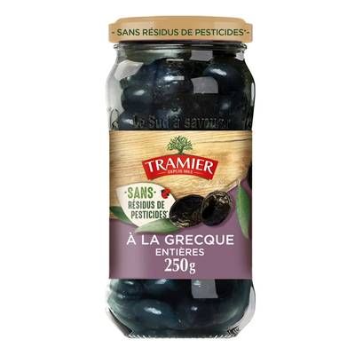 Tramier Olives Noires à la Grecque Entières Zero Résidu de Pesticides, 250g