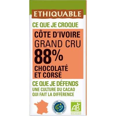 Ethiquable - Commerce Equitable Chocolat Noir 88% Cacao Bio du Pérou, 100g
