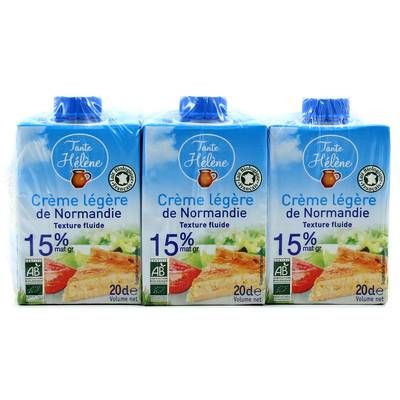 Tante Hélène Crème Bio légère 15%mg, 3x20cl