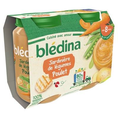 Blédina Jardinière de Légumes et Poulet Pot Bébé dès 8 mois, 2x200g