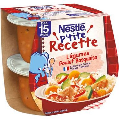 Nestlé - P'tite Recette Poulet Basquaise Bol Bébé Dès 15 mois, 2x200g