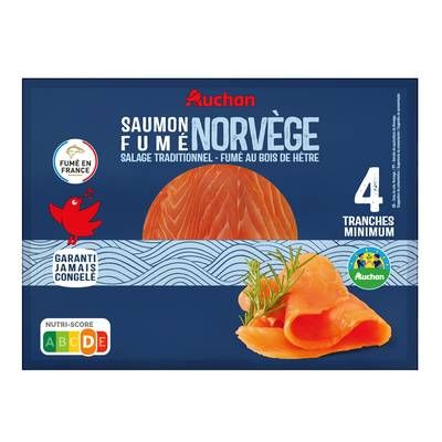Auchan Saumon Fumé de Norvège, 4 tranches - 130g