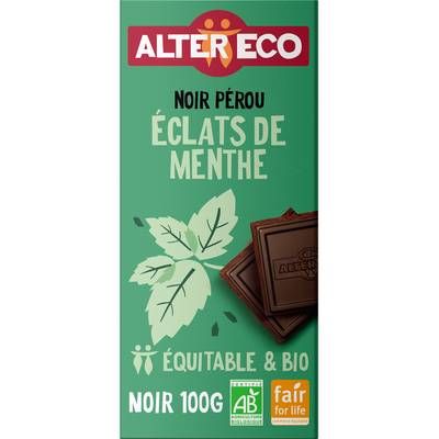 Alter Eco - Commerce Equitable Chocolat noir éclats de menthe 60% Cacao Bio du Pérou, 100g
