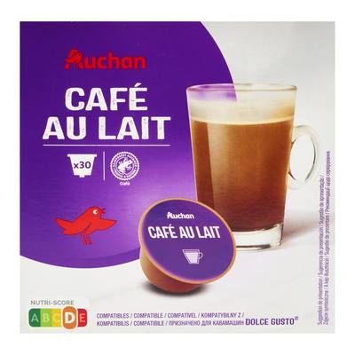 Auchan Capsules de café au lait, 30 capsules