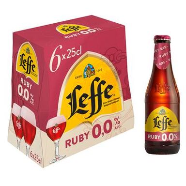 Leffe Ruby Bière d'Abbaye aux fruits rouges 0% d'alcool, 6x25cl