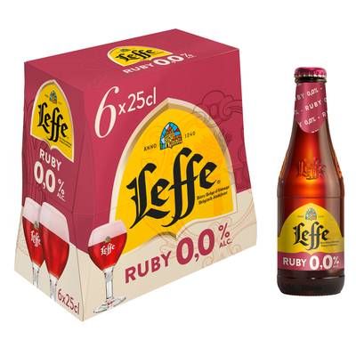 Leffe Ruby Bière d'Abbaye aux fruits rouges 0% d'alcool, 6x25cl