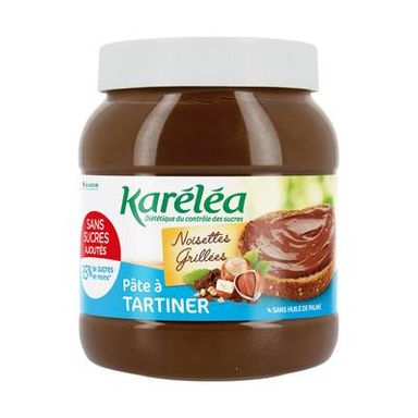 Karéléa Pâte à tartiner noisettes grillées sans sucres ajoutés -85% de sucres en moins, 750g