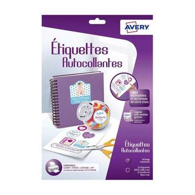 Avery 12 Etiquettes Autocollantes blanc mat, 12 Feuilles