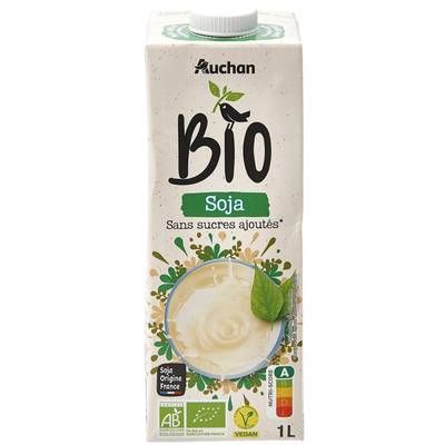 Auchan BIO Soja Nature bio sans sucres ajoutés boisson végétale, 1L