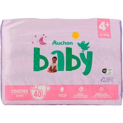 Auchan Baby Couches taille 4+ (9-20kg), 40 couches