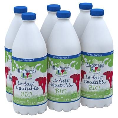 Faire France Lait Equitable Bio 1/2 écrémé, 6x1L